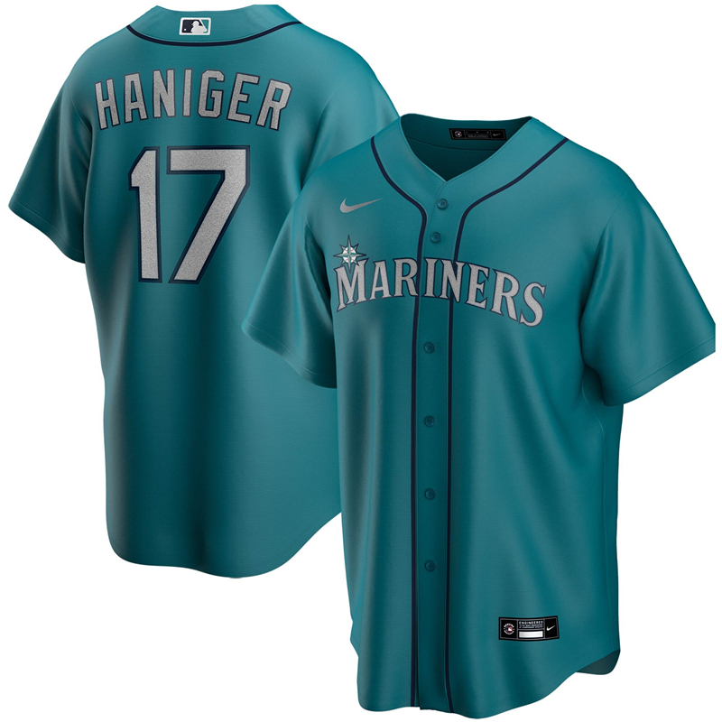 2020 MLB Men Seattle Mariners #17 Mitch Haniger Nike Aqua Alternate 2020 Replica Player Jersey 1